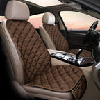 Brown plush winter seat cushion on a car seat
