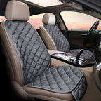 Grey plush winter seat cushion on a car seat
