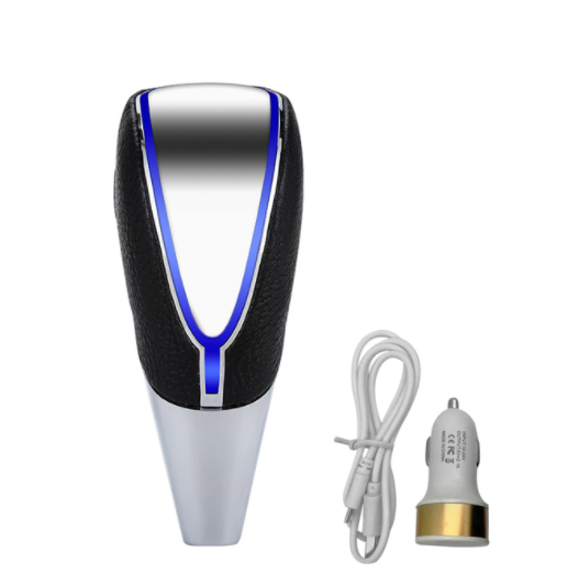 LED gear knob with blue edge glow, USB cable and car charger