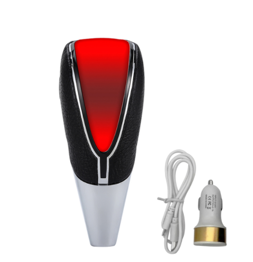 LED gear knob with red centre glow, USB cable and car charger