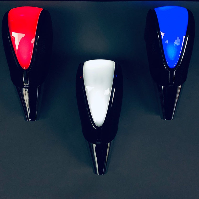 LED gear knobs with a red, white and blue glowing centre panel