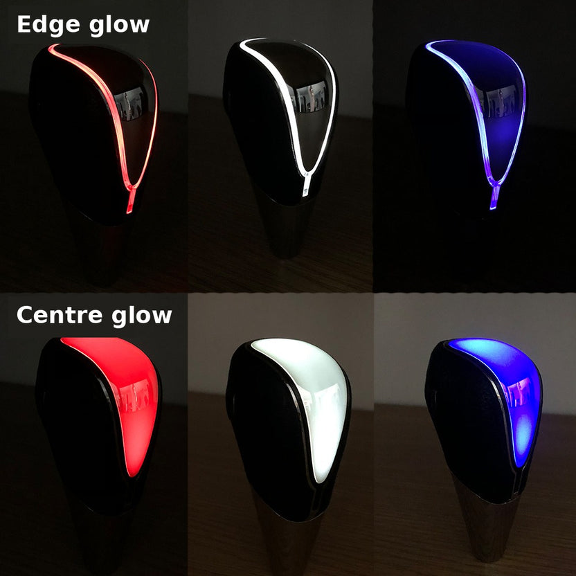 LED gear shift knob in edge glow and centre glow versions, red, white and blue
