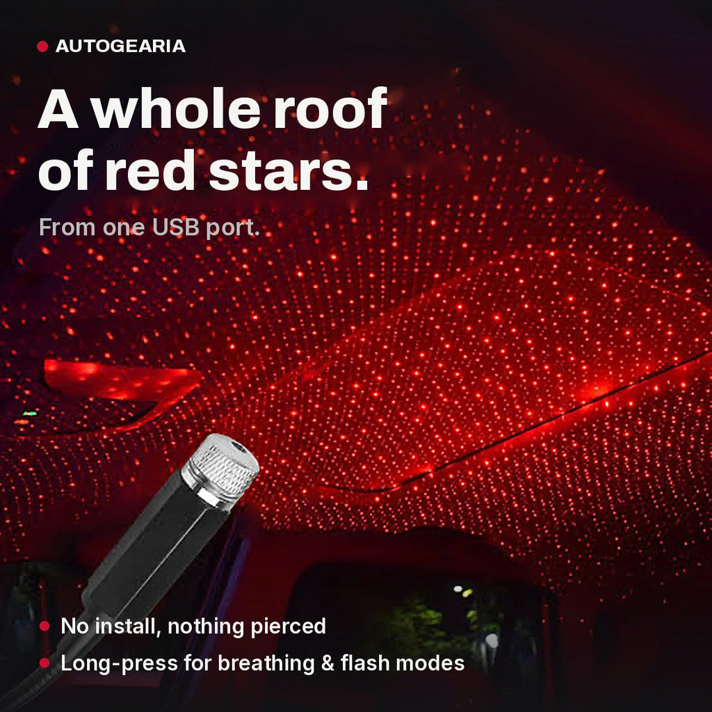 Starry Night Kit: USB star projector filling a car roof with red stars