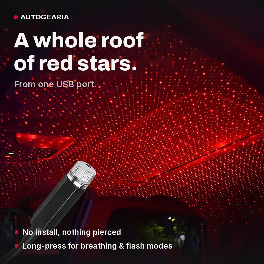 Starry Night Kit: USB star projector filling a car roof with red stars