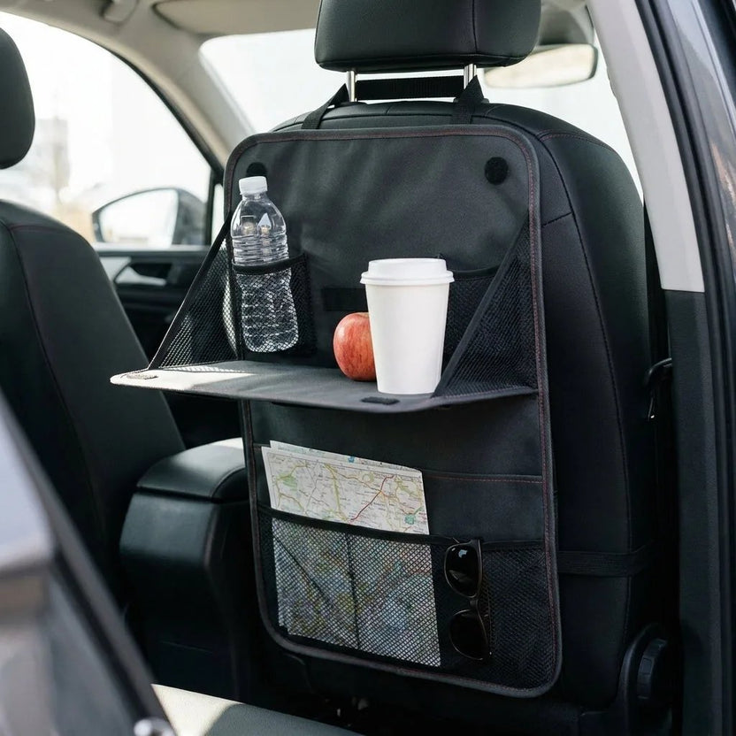 Car Seat Organizer with Fold-Out Table - in use